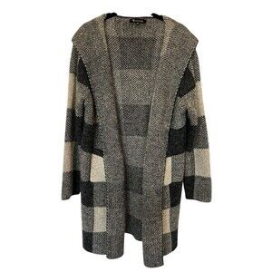 Sisters Cardigan Womens Size Small Hood Dark Gray light Gray Squares Check